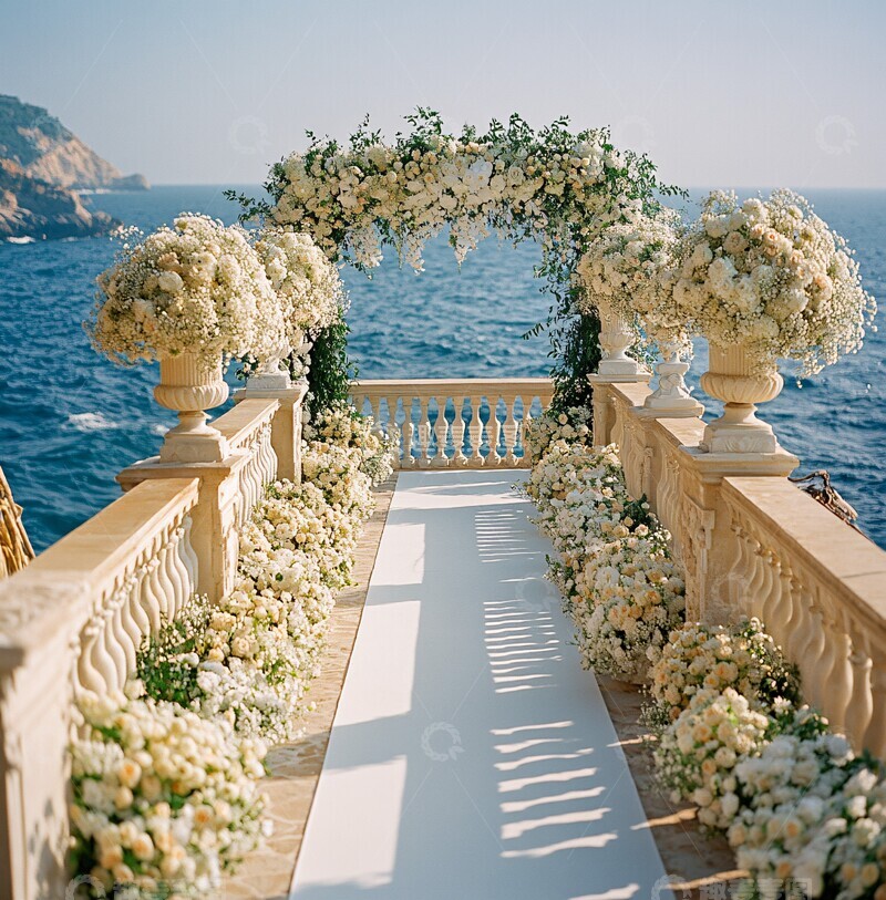 高清大图下载【趣麦麦图】白色花艺海洋婚礼1