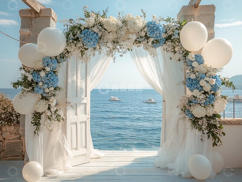 高清大图下载【趣麦麦图】蓝白花海边婚礼2