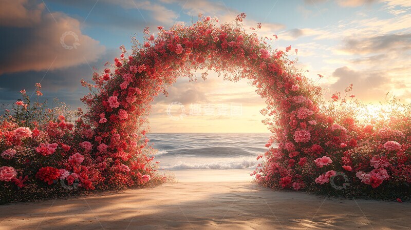 高清大图下载【趣麦麦图】红粉花束婚礼拱门1