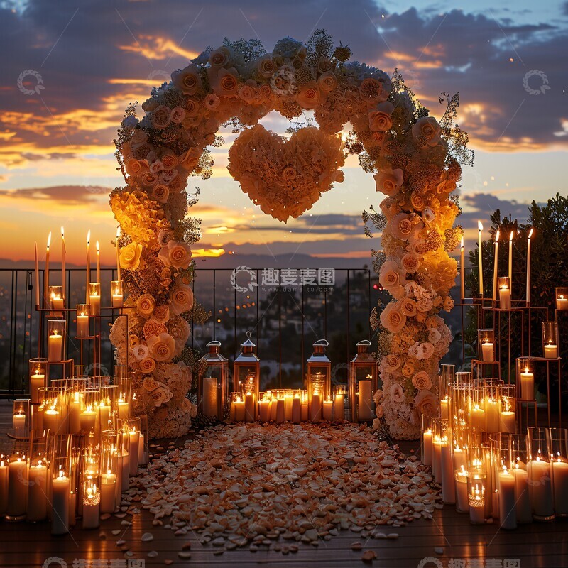 高清大图下载【趣麦麦图】白色花心拱门求婚1