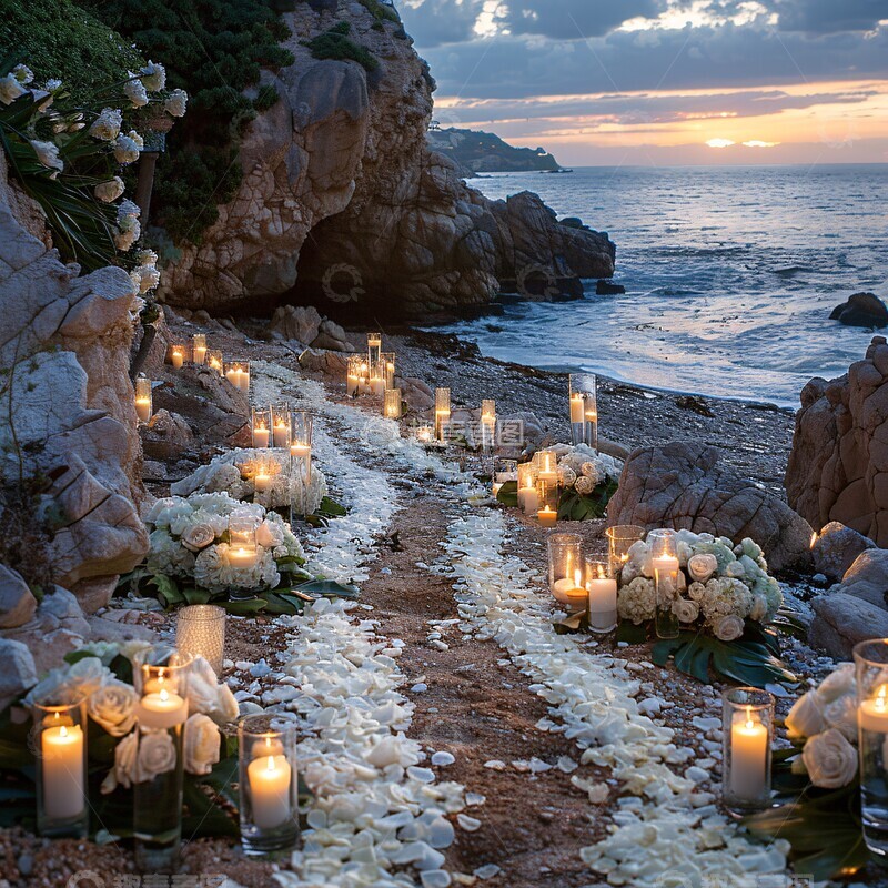 高清大图下载【趣麦麦图】玫瑰花瓣烛光小路2