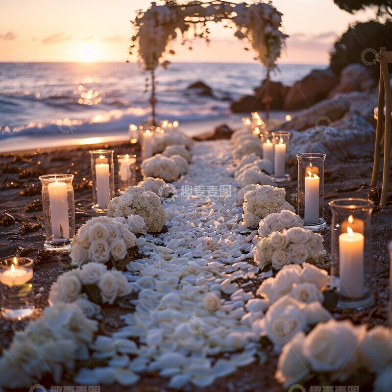 高清大图下载【趣麦麦图】玫瑰花瓣烛光路径3