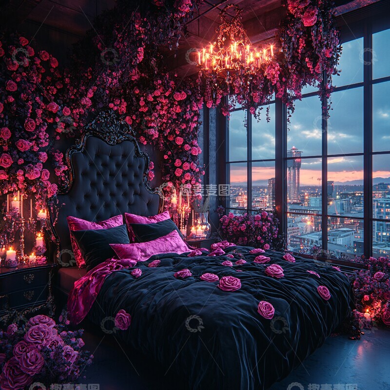 高清大图下载【趣麦麦图】黑色床单粉色枕头2