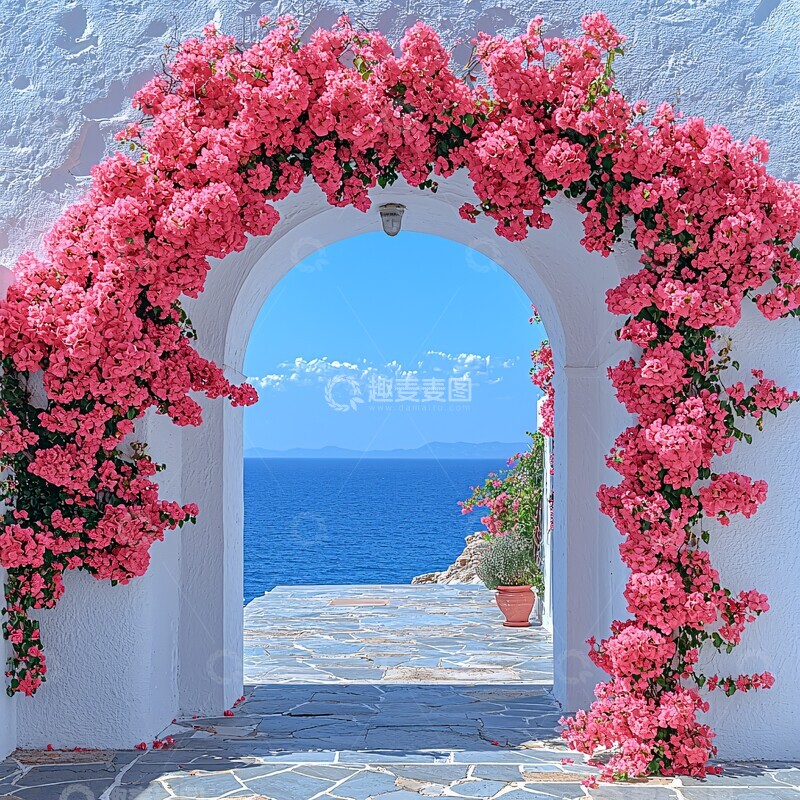 高清大图下载【趣麦麦图】白色拱门粉色花