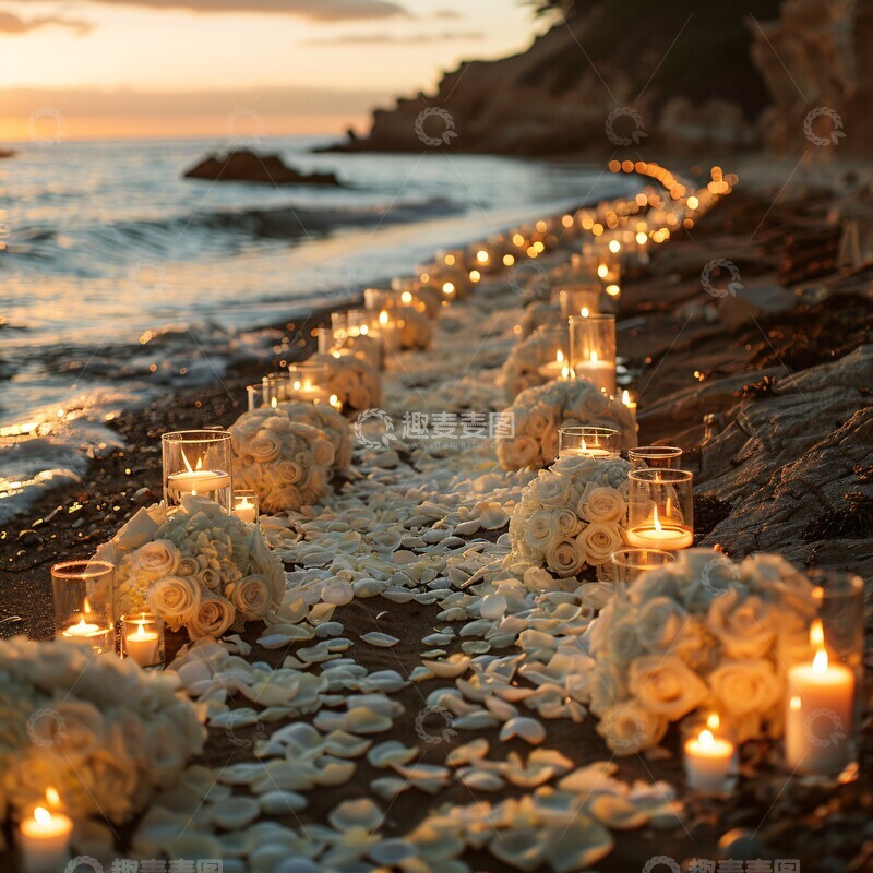 高清大图下载【趣麦麦图】玫瑰花瓣烛光小路