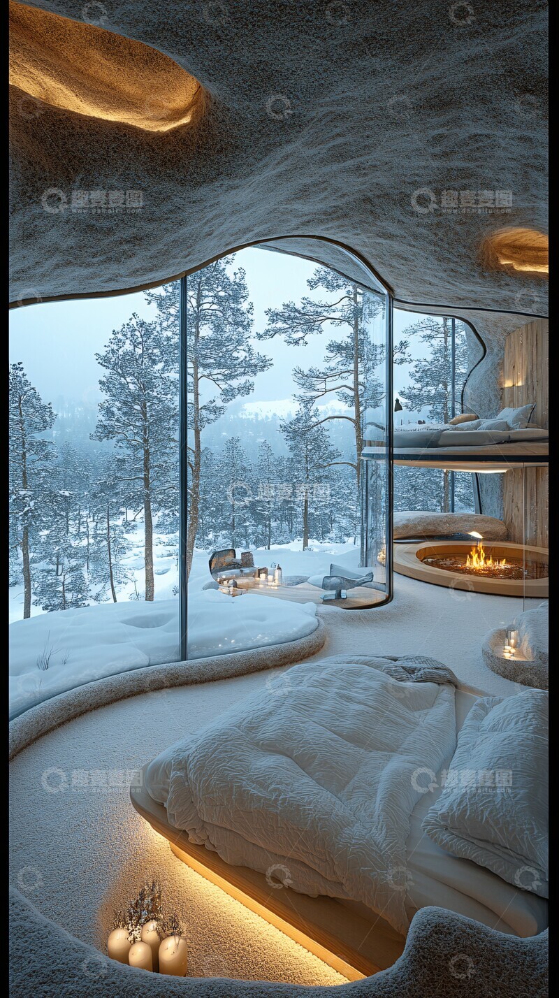 高清大图下载【趣麦麦图】-雪景玻璃卧室2
