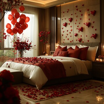 红玫瑰心形气球卧室