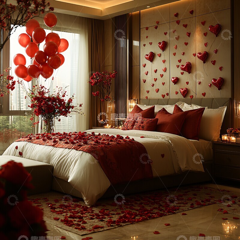 高清大图下载【趣麦麦图】红玫瑰心形气球卧室