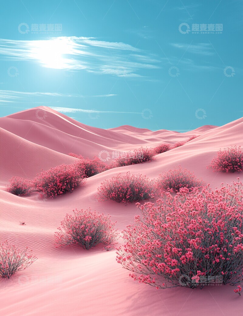 高清大图下载【趣麦麦图】蓝天下粉色沙丘1