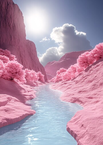 粉色山丘与水面1