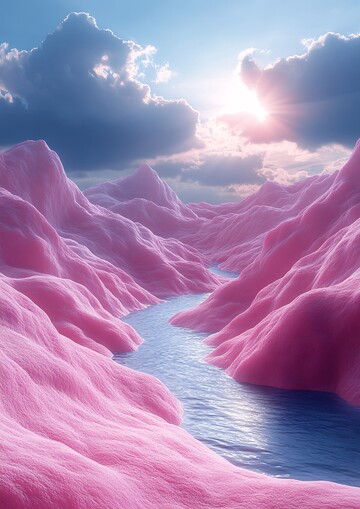 粉色山丘与水面2