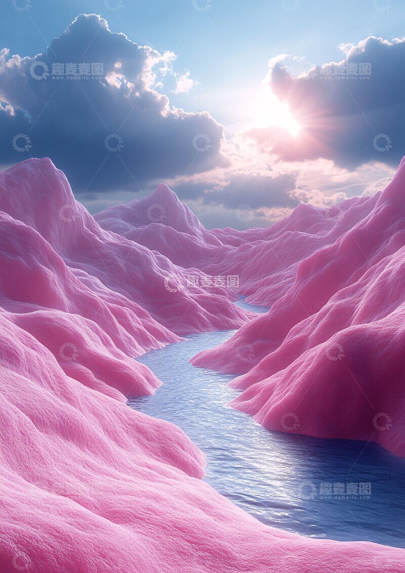 高清大图下载【趣麦麦图】粉色山丘与水面2