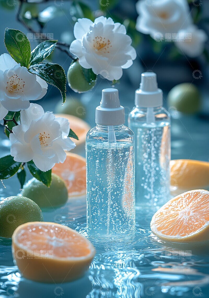 高清大图下载【趣麦麦图】牙刷瓶水花蓝白背景