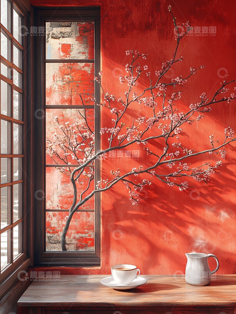 高清大图下载【趣麦麦图】窗外红墙雪景2