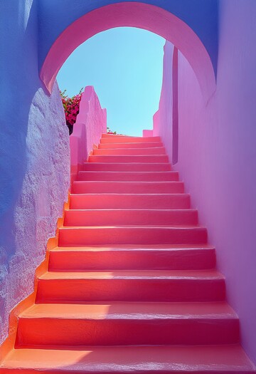 粉红阶梯蓝背景