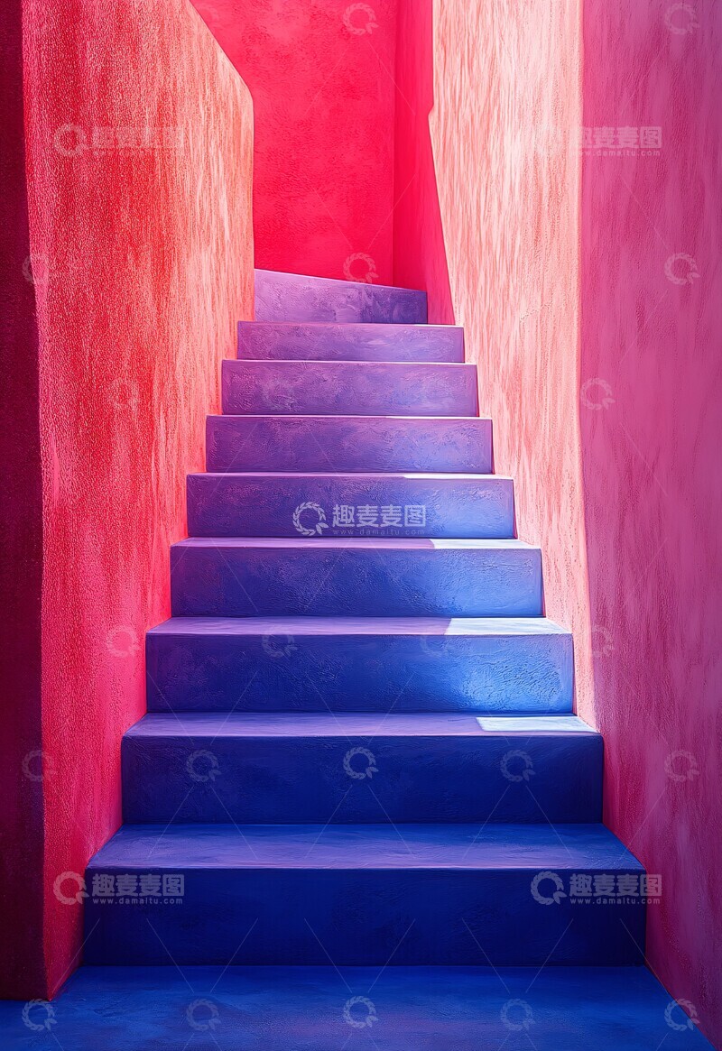 高清大图下载【趣麦麦图】粉色阶梯与蓝色背景1