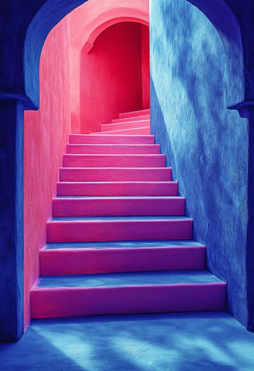 粉色阶梯与蓝色背景