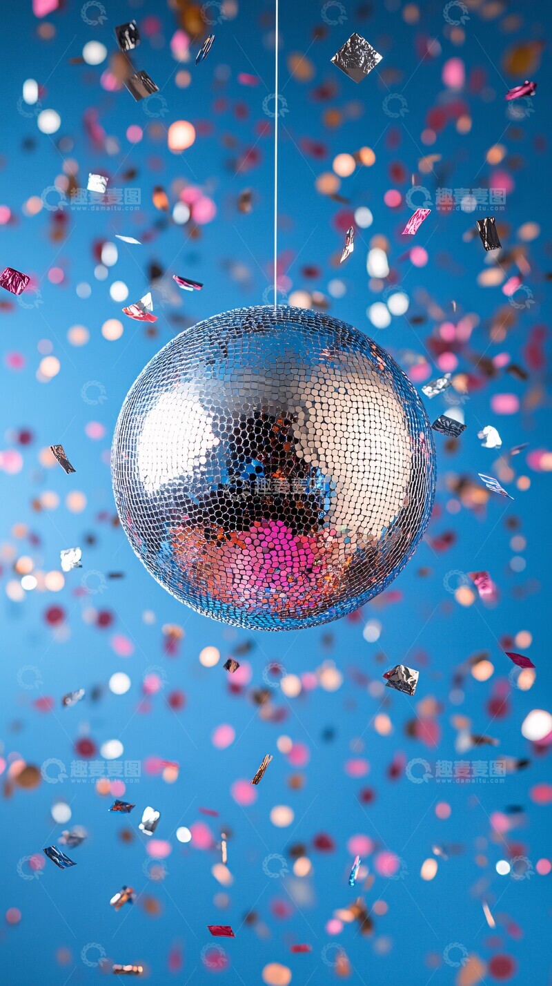 高清大图下载【趣麦麦图】银色迪斯科球生日邀请2