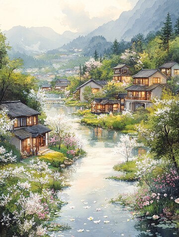 河畔春景河畔春景绿树