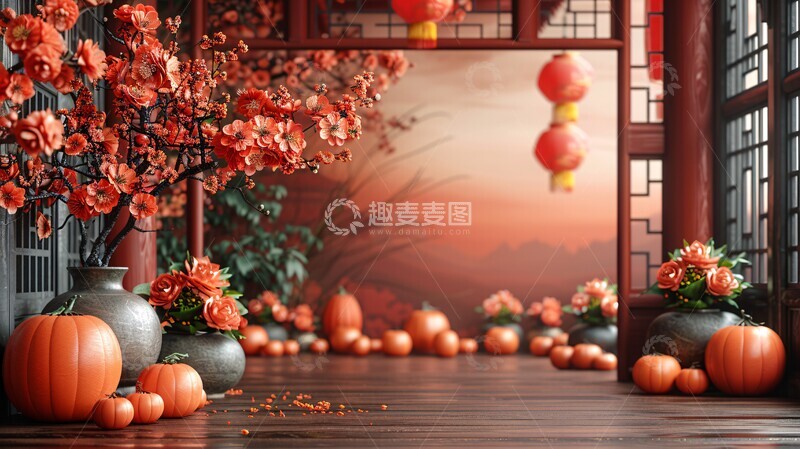 高清大图下载【趣麦麦图】中秋月圆色彩块2