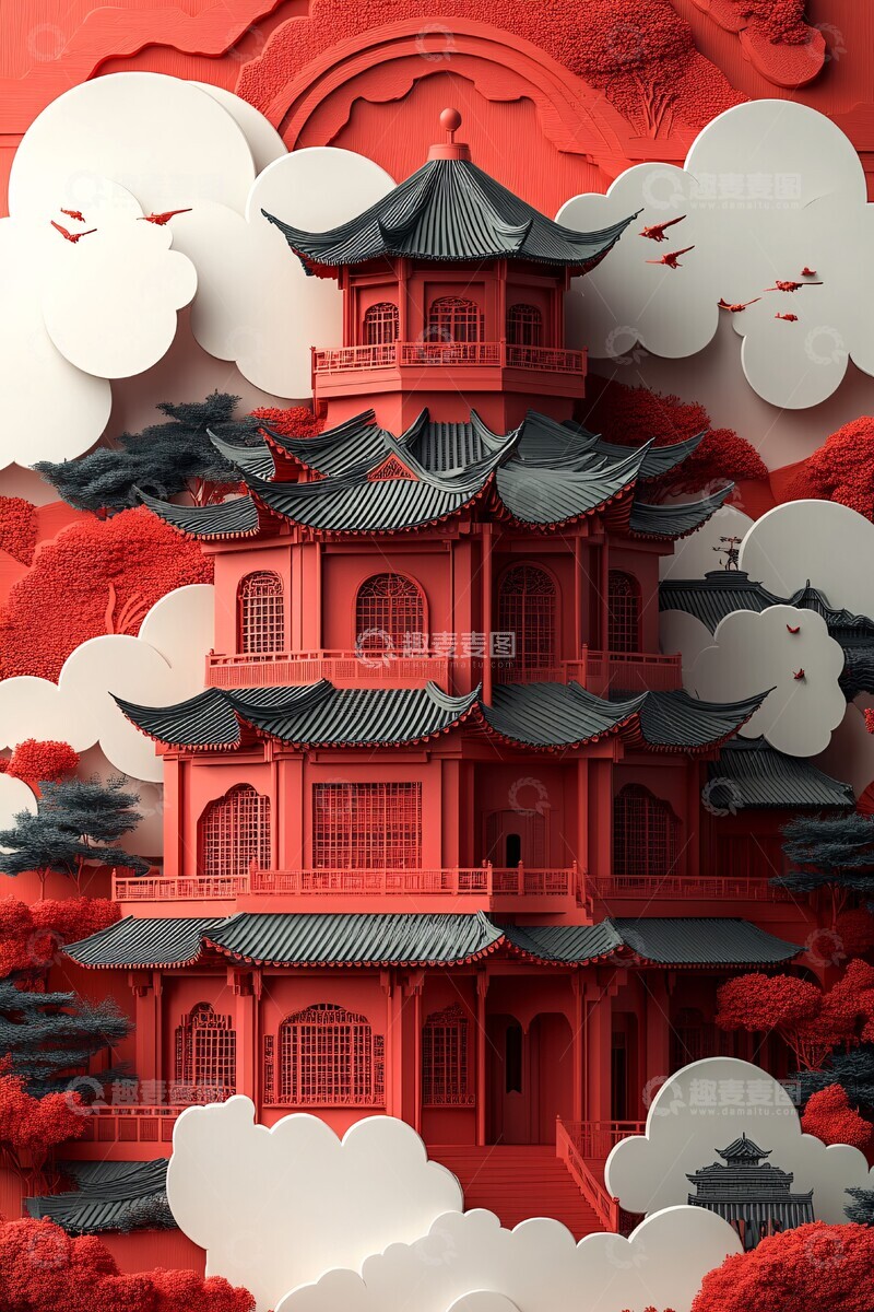 高清大图下载【趣麦麦图】春節雲端建築2