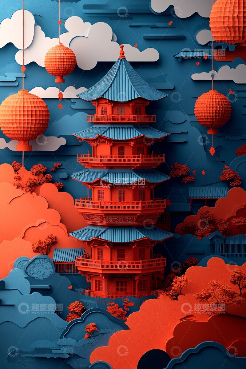 高清大图下载【趣麦麦图】春節雲端建築