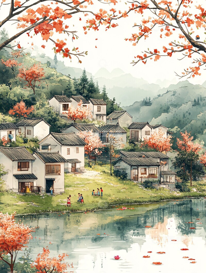 高清大图下载【趣麦麦图】草地房屋插画1