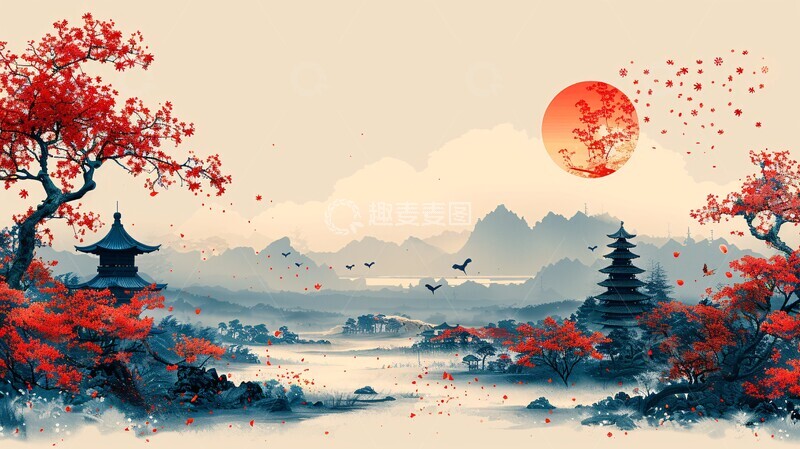 高清大图下载【趣麦麦图】中秋月圆色彩块1