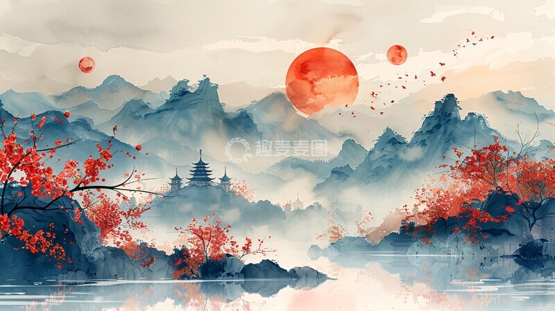 高清大图下载【趣麦麦图】中秋月圆色彩块