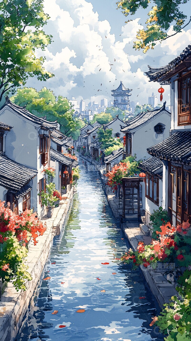 高清大图下载【趣麦麦图】古风水乡小镇1