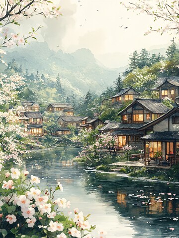 河畔春景河畔春景绿树1