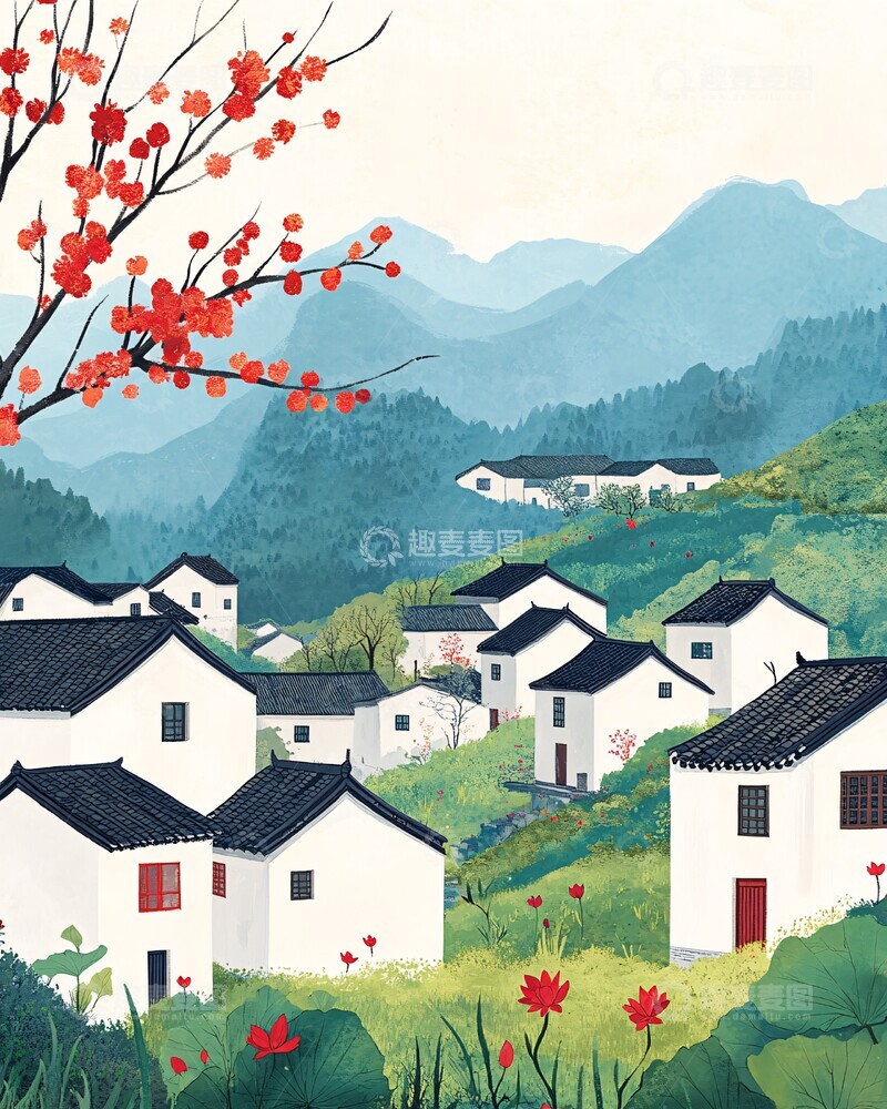 高清大图下载【趣麦麦图】白墙黑瓦水乡图