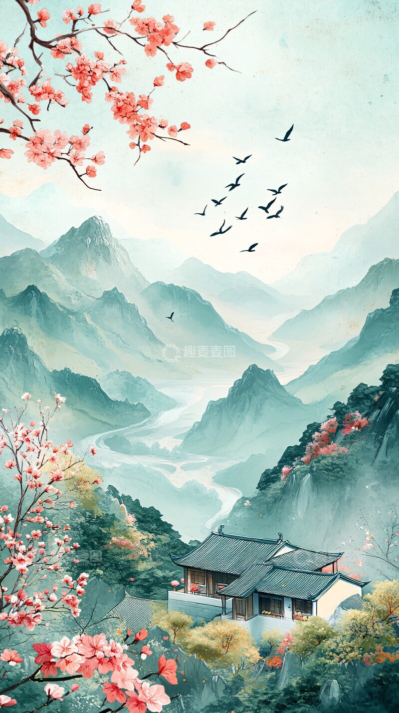 高清大图下载【趣麦麦图】雨季飞燕山河图