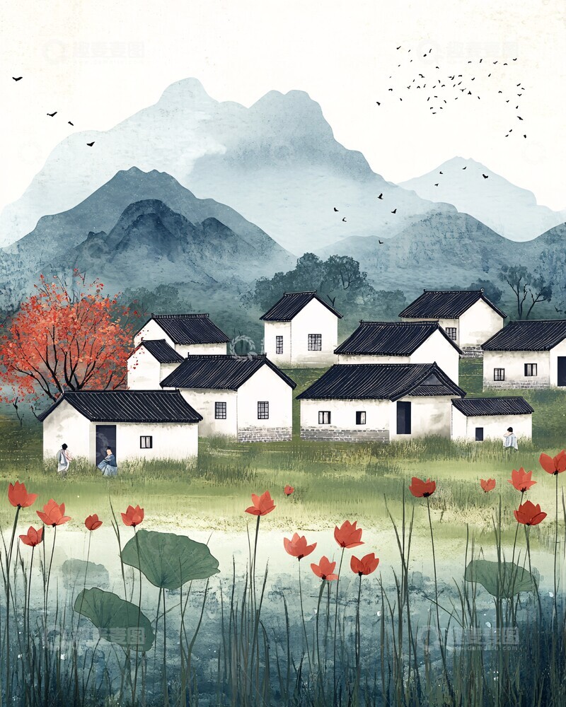 高清大图下载【趣麦麦图】白墙黑瓦水乡图1