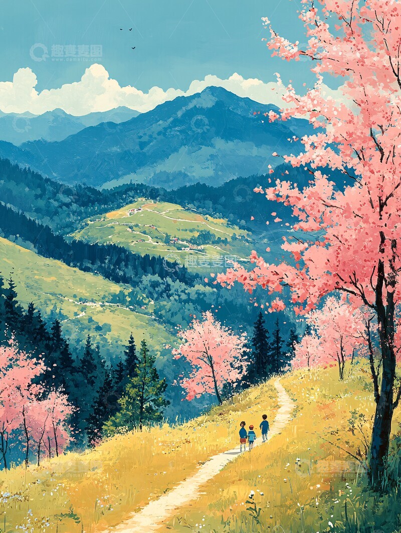 家庭登山春日风景2