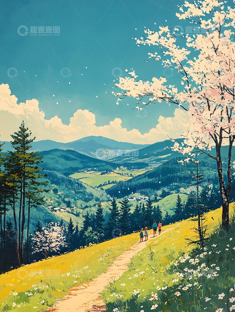 家庭登山春日风景1