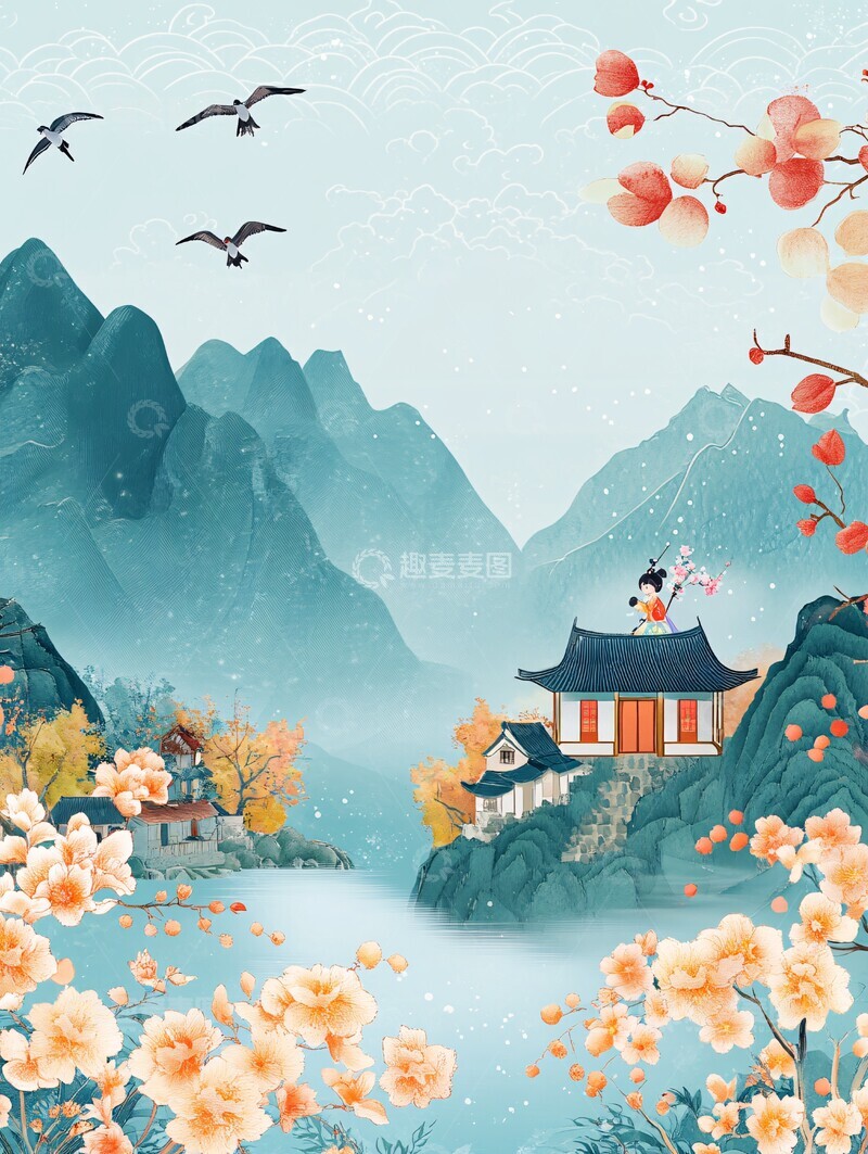 燕雨山河图传统中国图案