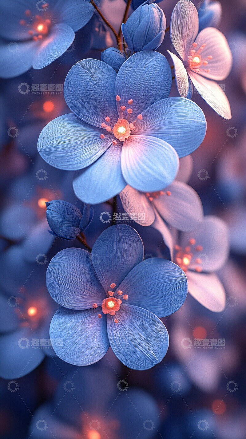 高清大图下载【趣麦麦图】蓝色花朵紫背景2