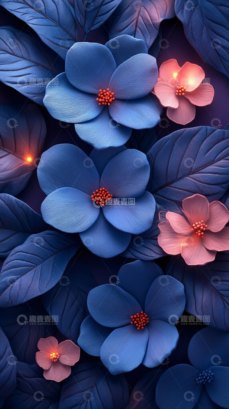 高清大图下载【趣麦麦图】蓝色花朵紫背景