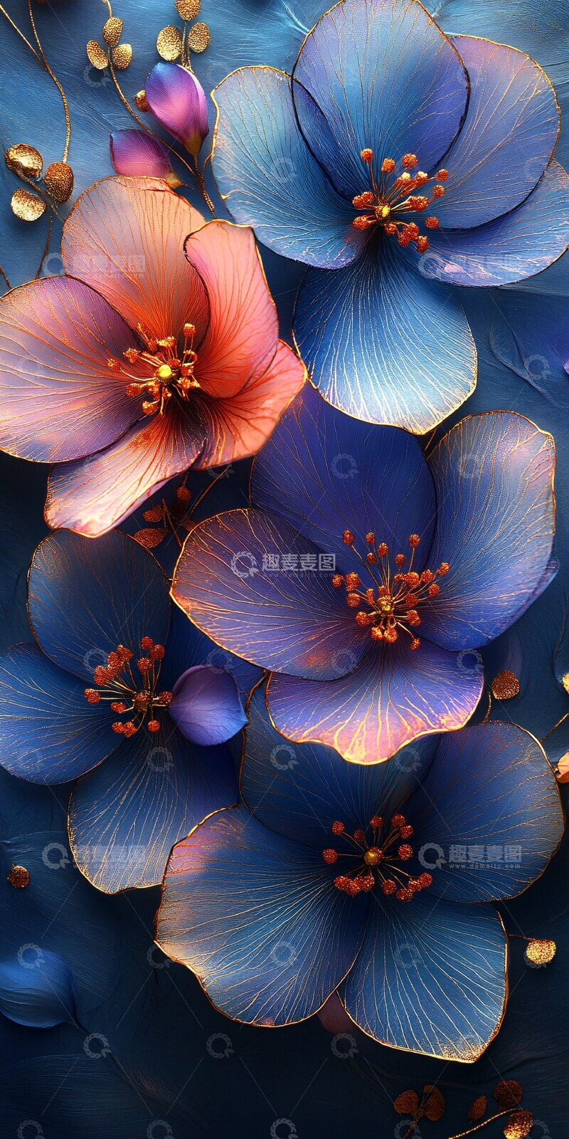 高清大图下载【趣麦麦图】金银边蓝紫粉花1