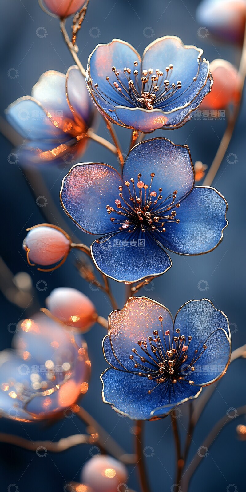 高清大图下载【趣麦麦图】金银边蓝紫粉花2