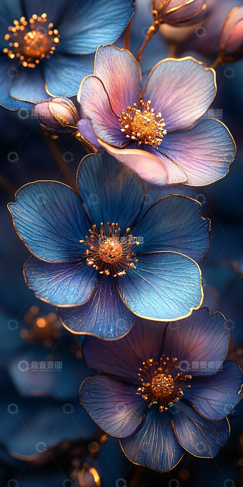 高清大图下载【趣麦麦图】金银边蓝紫粉花