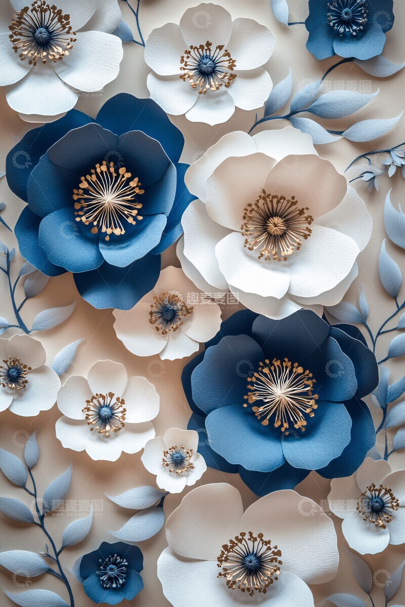 高清大图下载【趣麦麦图】白色蓝色纸花背景