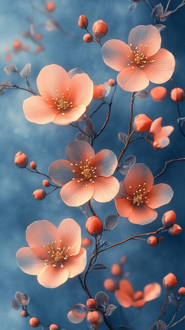 蓝粉花水彩金背景2