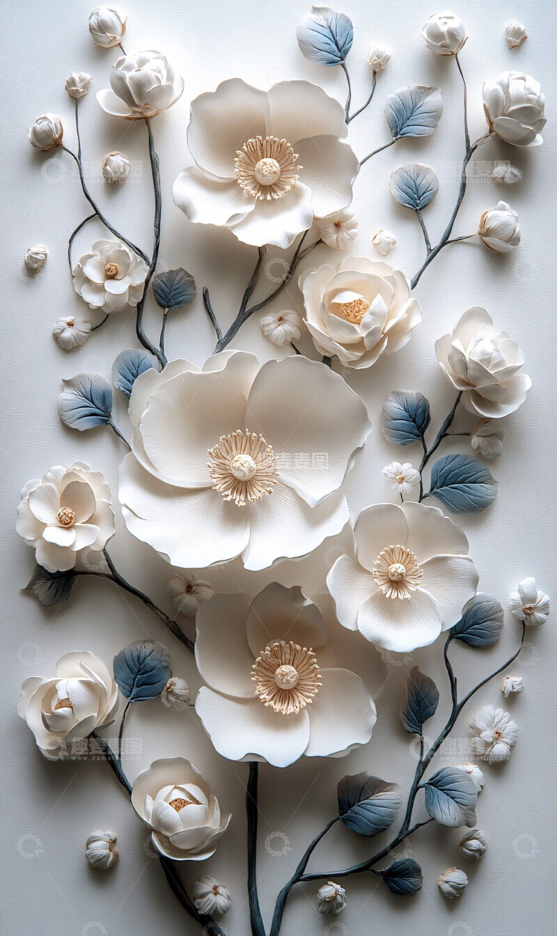 高清大图下载【趣麦麦图】白色蓝色花卉壁纸