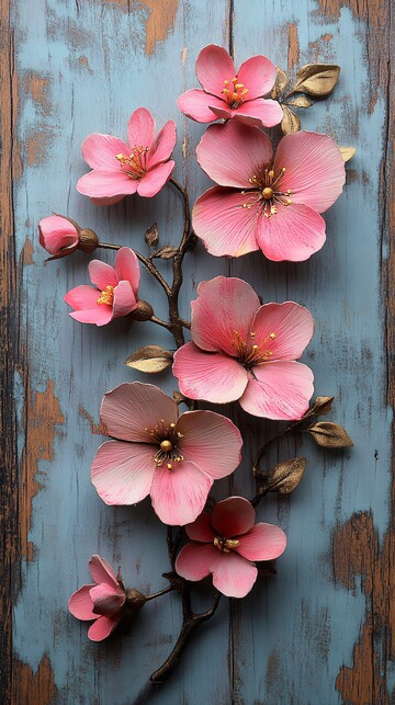 蓝粉花水彩金背景