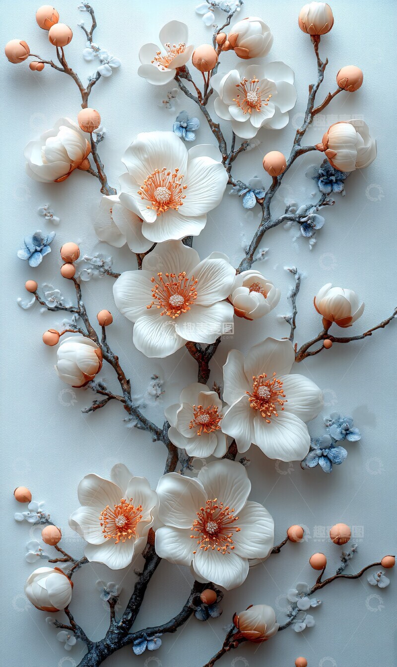 高清大图下载【趣麦麦图】白色蓝色花卉壁纸1