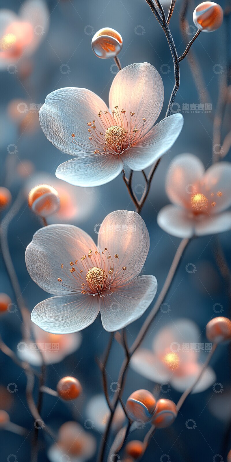 高清大图下载【趣麦麦图】白色粉色金色花朵1