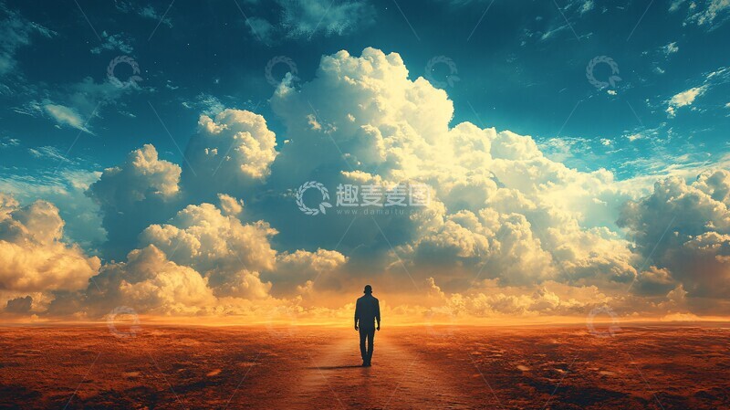高清大图下载【趣麦麦图】沙漠中独自行走的人1