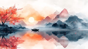 山水情侣图山水情侣船2